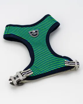 Fabric Dog Harness - Striped Navy and Green