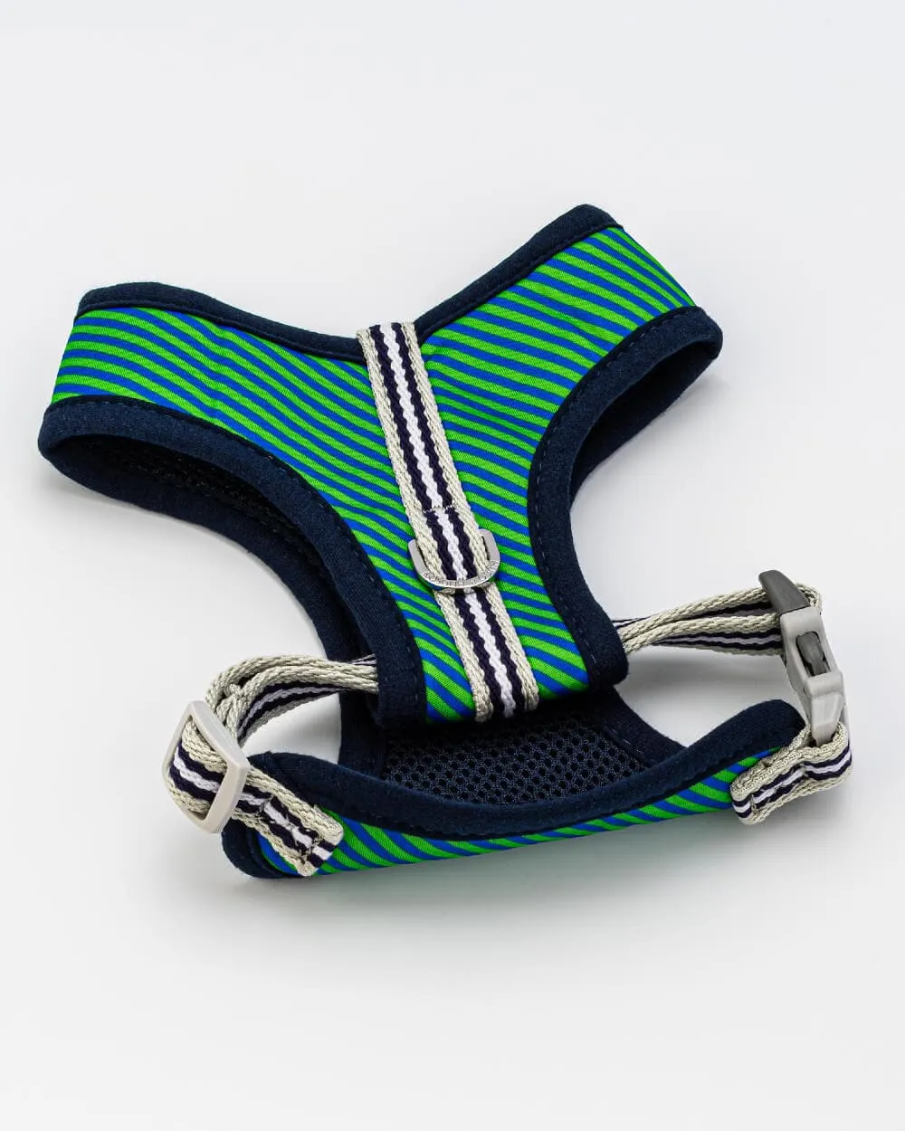 Fabric Dog Harness - Striped Navy and Green