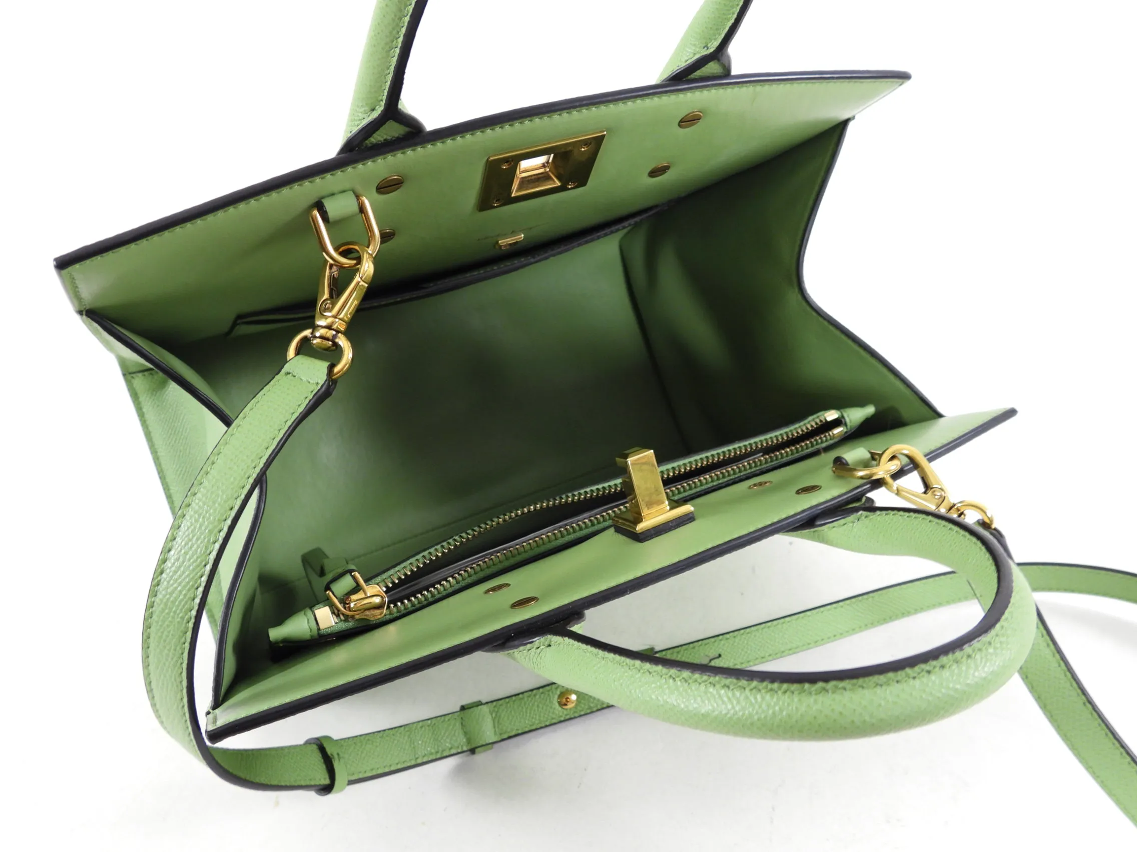 Ferragamo Hedren Green Two Way Tote Bag