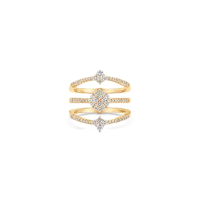 Flora Gold White Diamond 3 Row Ring