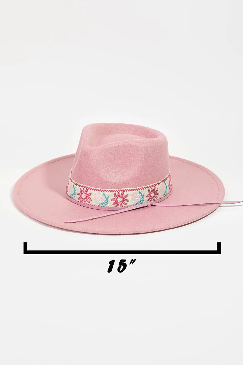 Flower Pattern Strap Fedora Hat