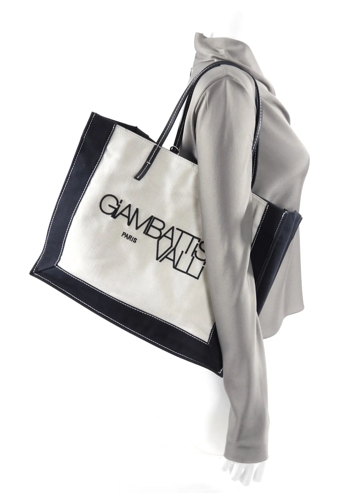 Giambattista Valli Black and White Canvas Logo Tote Bag