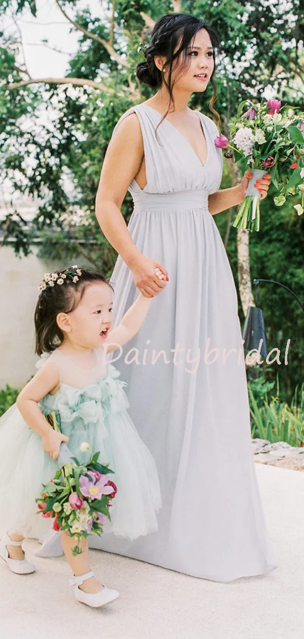 Gogerous Deep V-neck Chiffon Floor-length Long Bridesmaid Dresses.DB10633