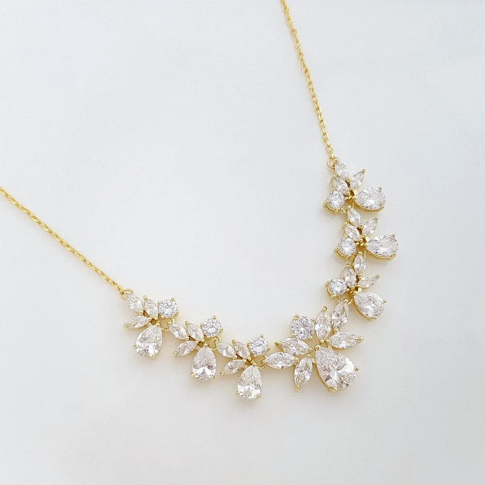 Gold Crystal Back drop Necklace-Nicole