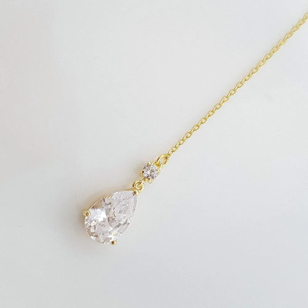 Gold Crystal Back drop Necklace-Nicole