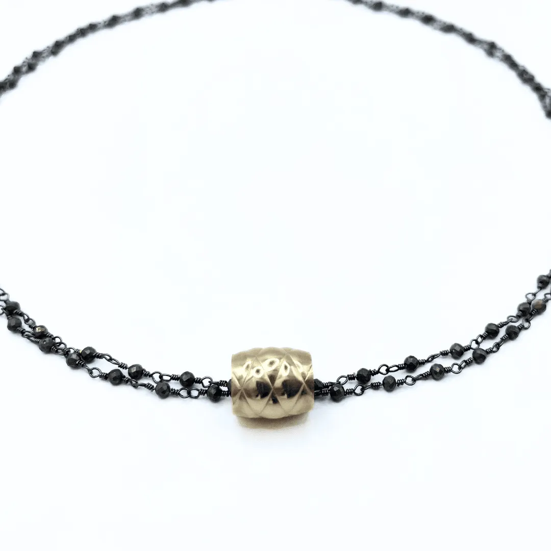 Gold Filled Barrel on Double Oxi Pyrite Necklace - Waterproof