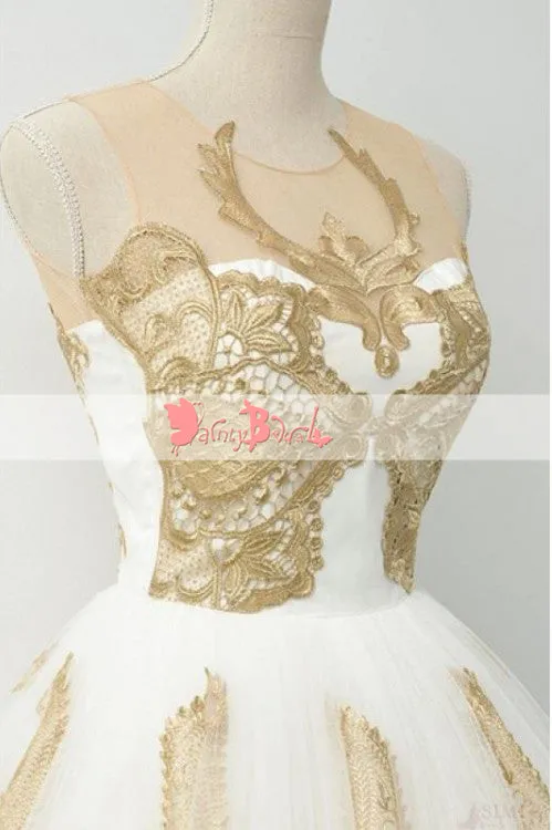 Gorgeous Gold Lace Appliques Cocktail Homecoming Dresses ,BD0152