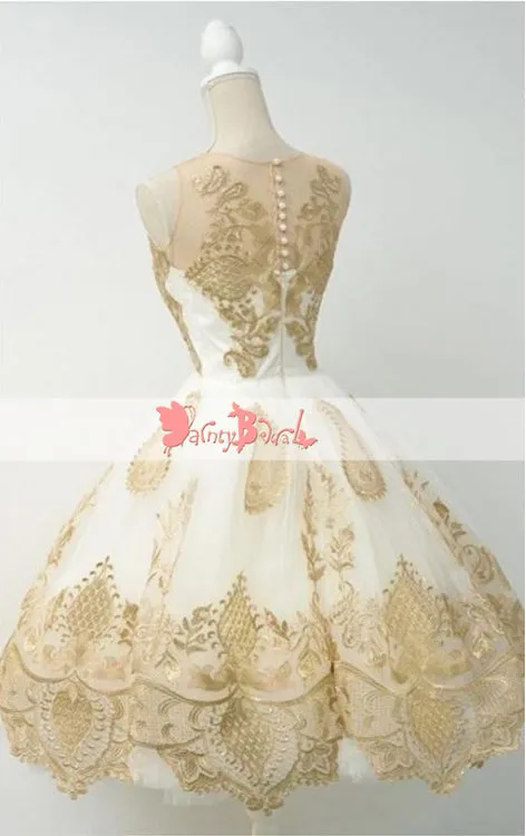 Gorgeous Gold Lace Appliques Cocktail Homecoming Dresses ,BD0152