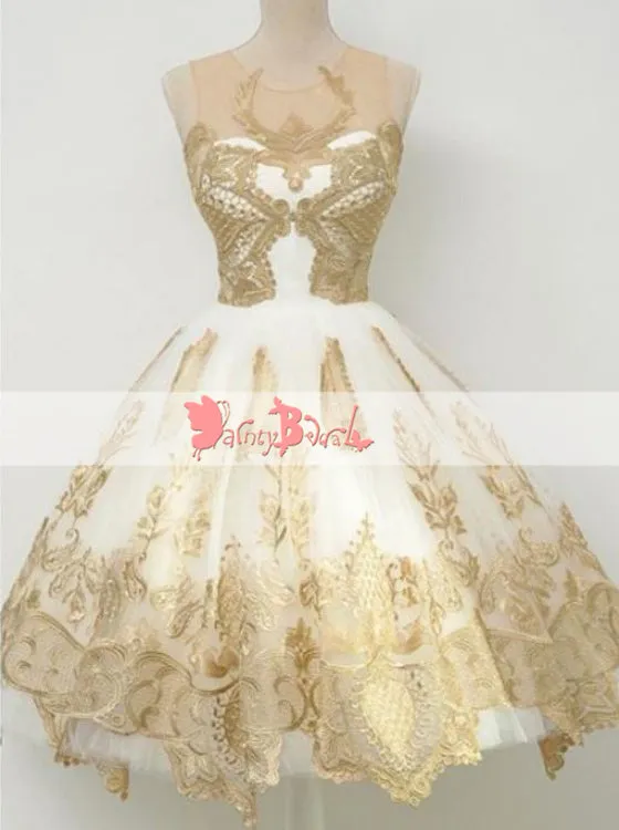 Gorgeous Gold Lace Appliques Cocktail Homecoming Dresses ,BD0152