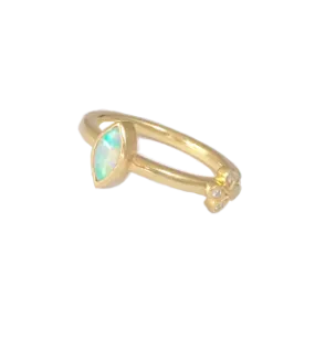 Green Marquis Opal stacking ring with 1 Oli and Tess Diamond Flower