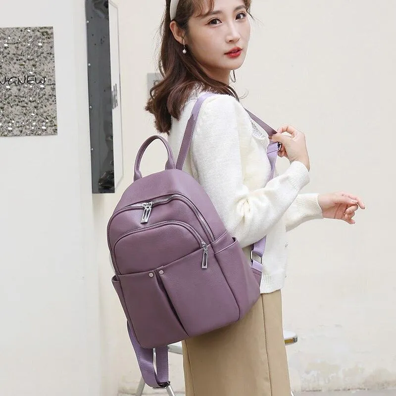 GZ259 Leather Cool Backpack - Soft Large Capacity School Bags for Teenage Girls