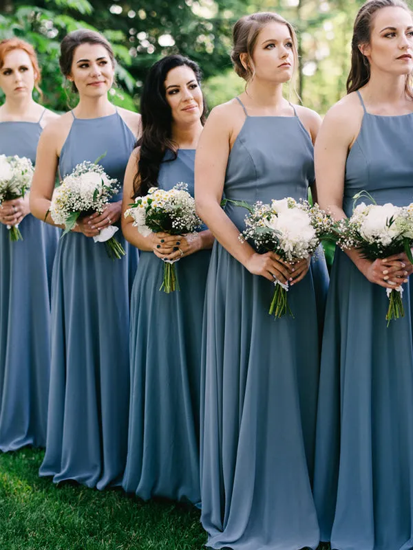 Halter Simple Floor-length Chiffon Long Bridesmaid Dresses.DB10832