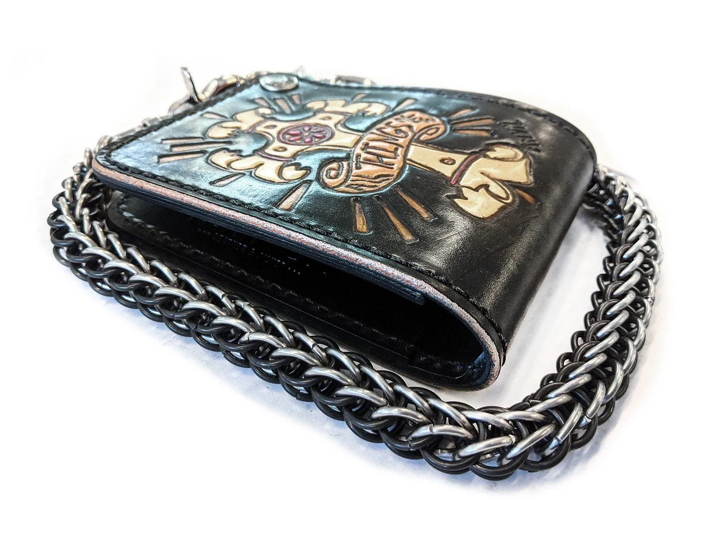 Hand Stained Bifold Leather Chain Wallet - All Things New