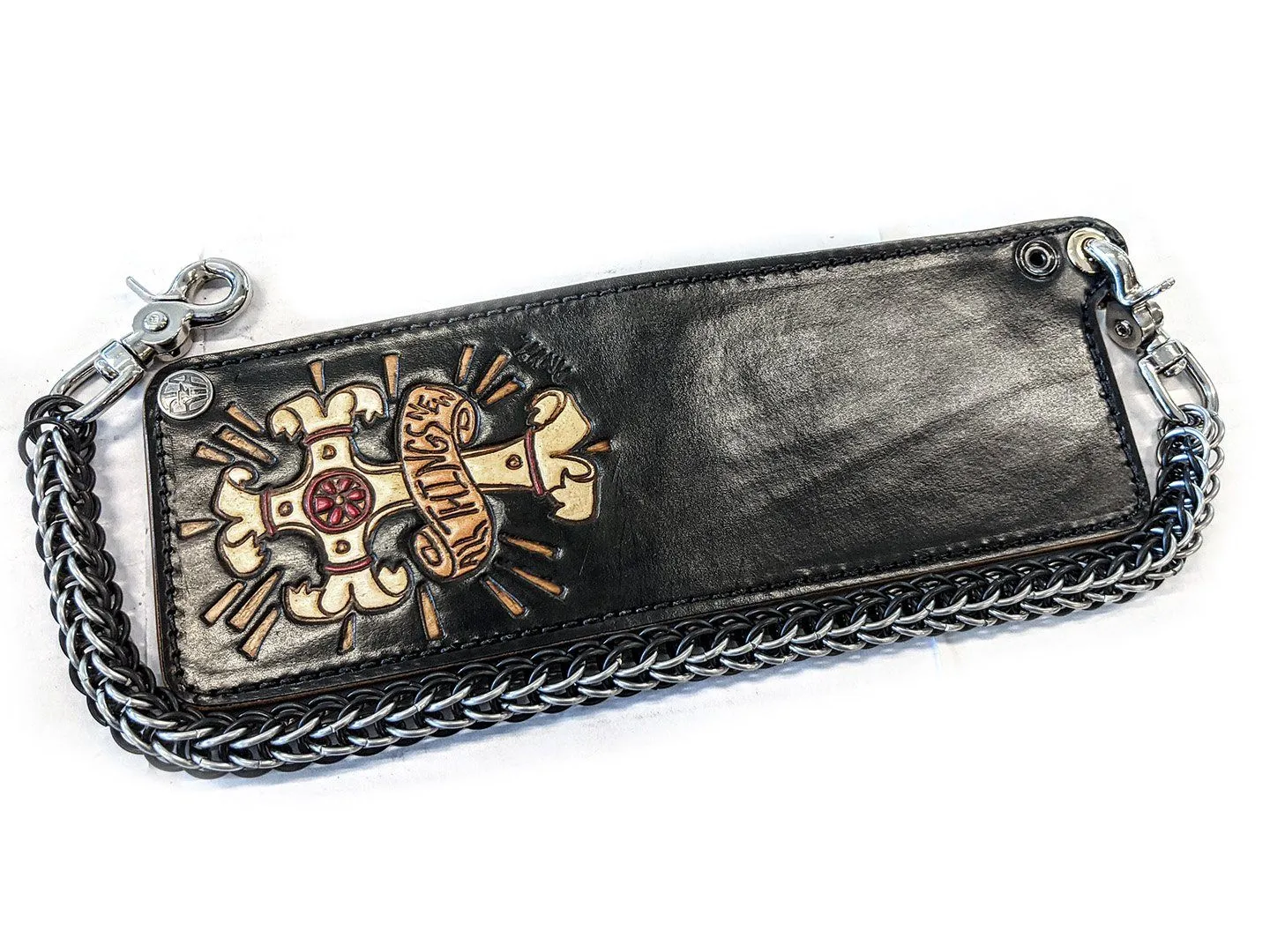 Hand Stained Bifold Leather Chain Wallet - All Things New