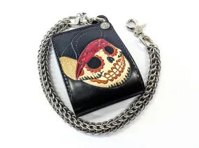 Hand Stained Bifold Leather Chain Wallet - Flatbiller Skull