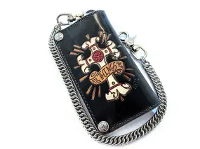 Hand Stained Long Biker Leather Chain Wallet - All Things New