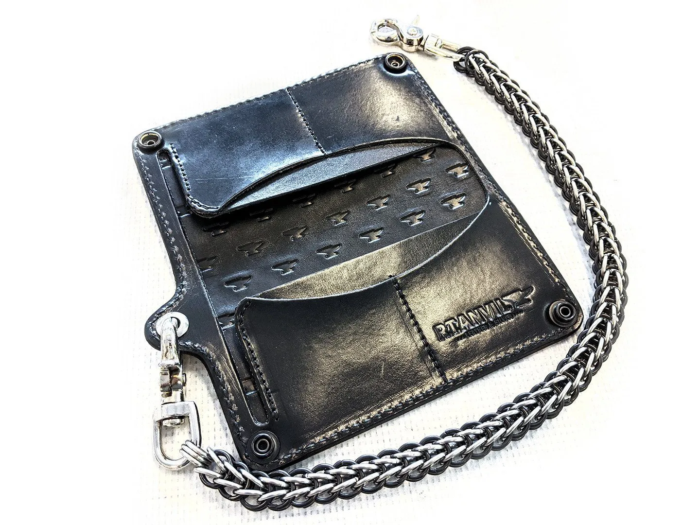 Hand Stained Long Biker Leather Chain Wallet - Hold Fast Anchor