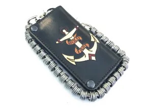 Hand Stained Long Biker Leather Chain Wallet - Hold Fast Anchor