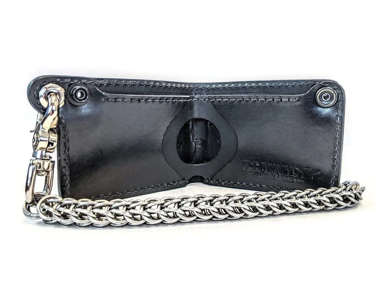 Hand Stained Mini Bifold Leather Chain Wallet - Flatbiller Skull