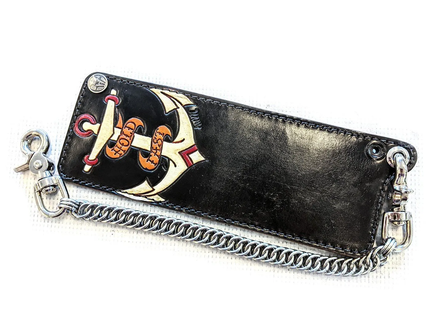 Hand Stained Mini Bifold Leather Chain Wallet - Hold Fast