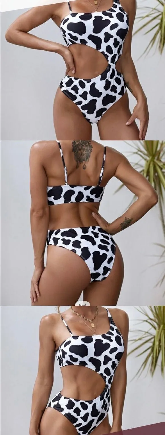 'Howdy Cow' Cutout One Piece Swimsuit