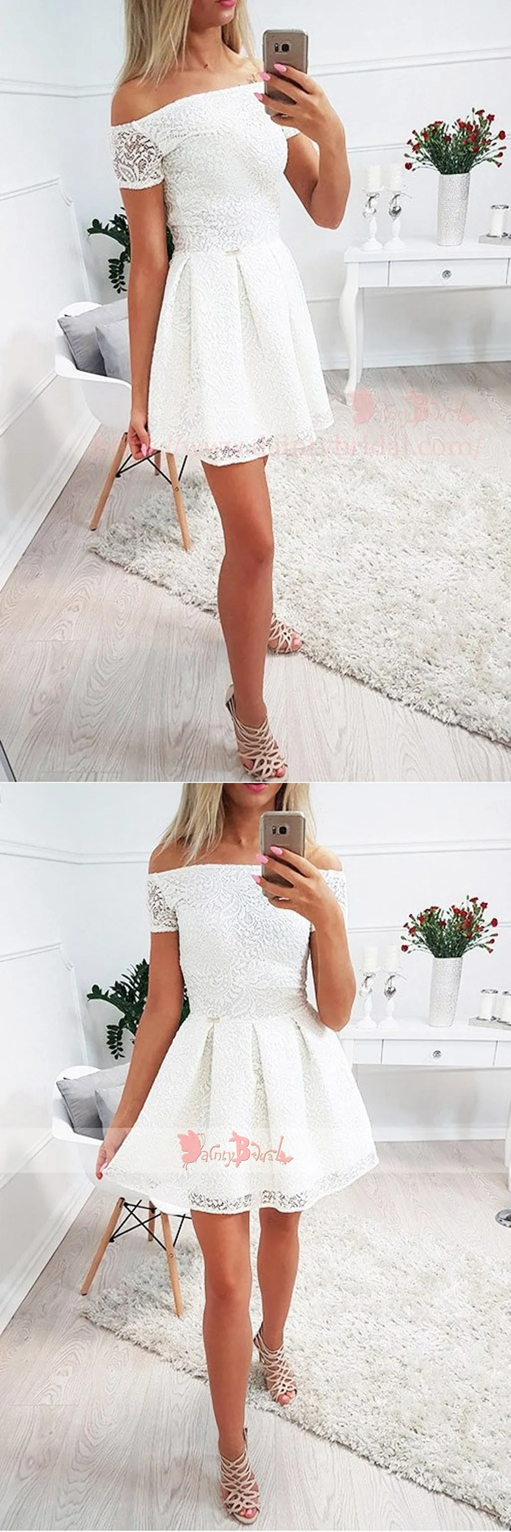 Ivory Off Shoulder Lace Homecoming Dresses For Teens ,BD0173