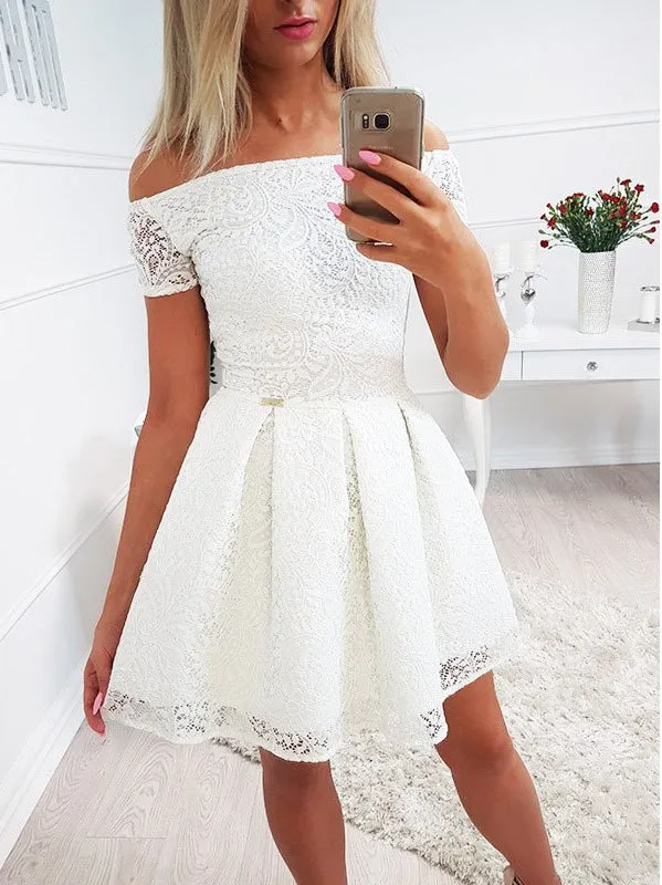 Ivory Off Shoulder Lace Homecoming Dresses For Teens ,BD0173