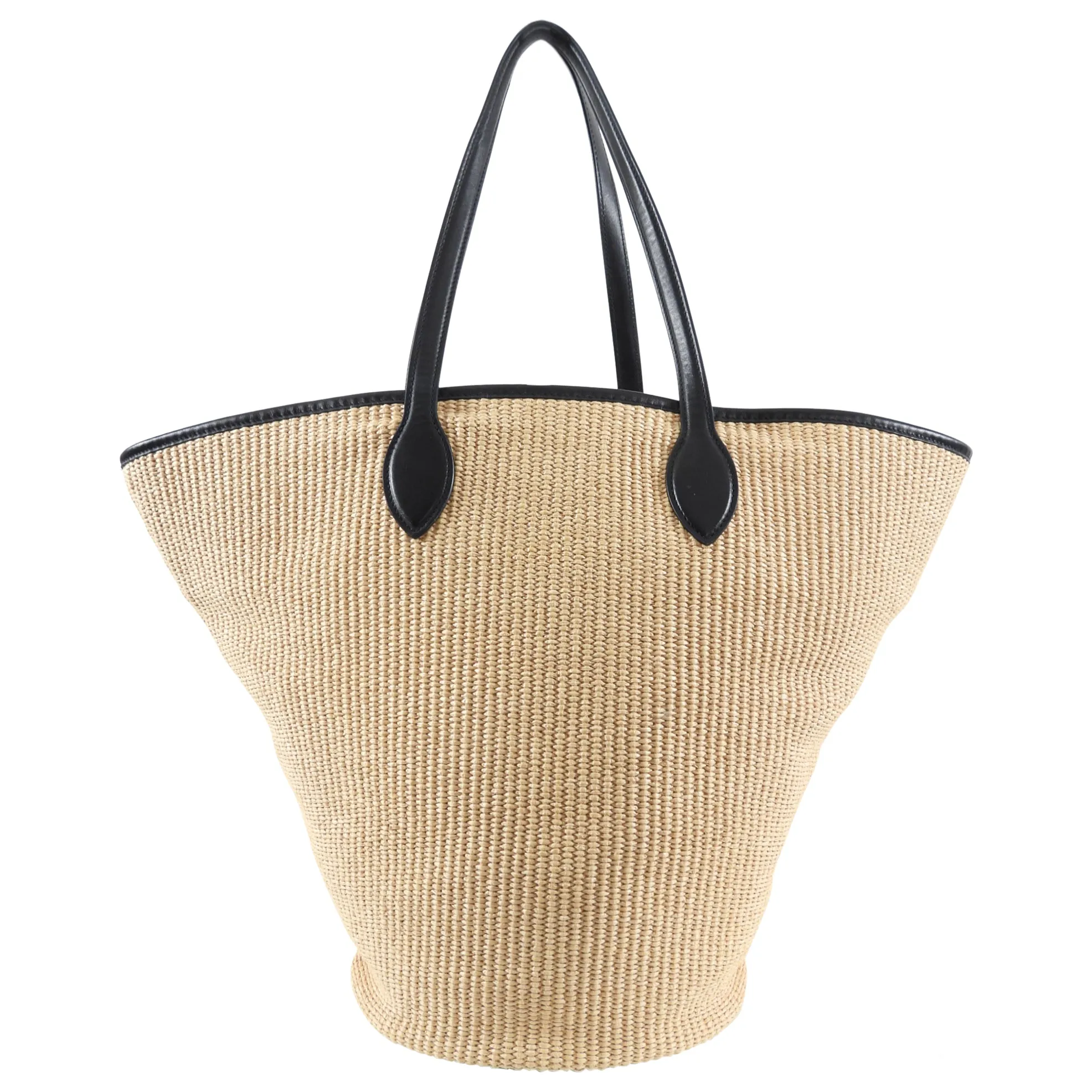 Khaite Large Raffia and Black Leather Tote Bag