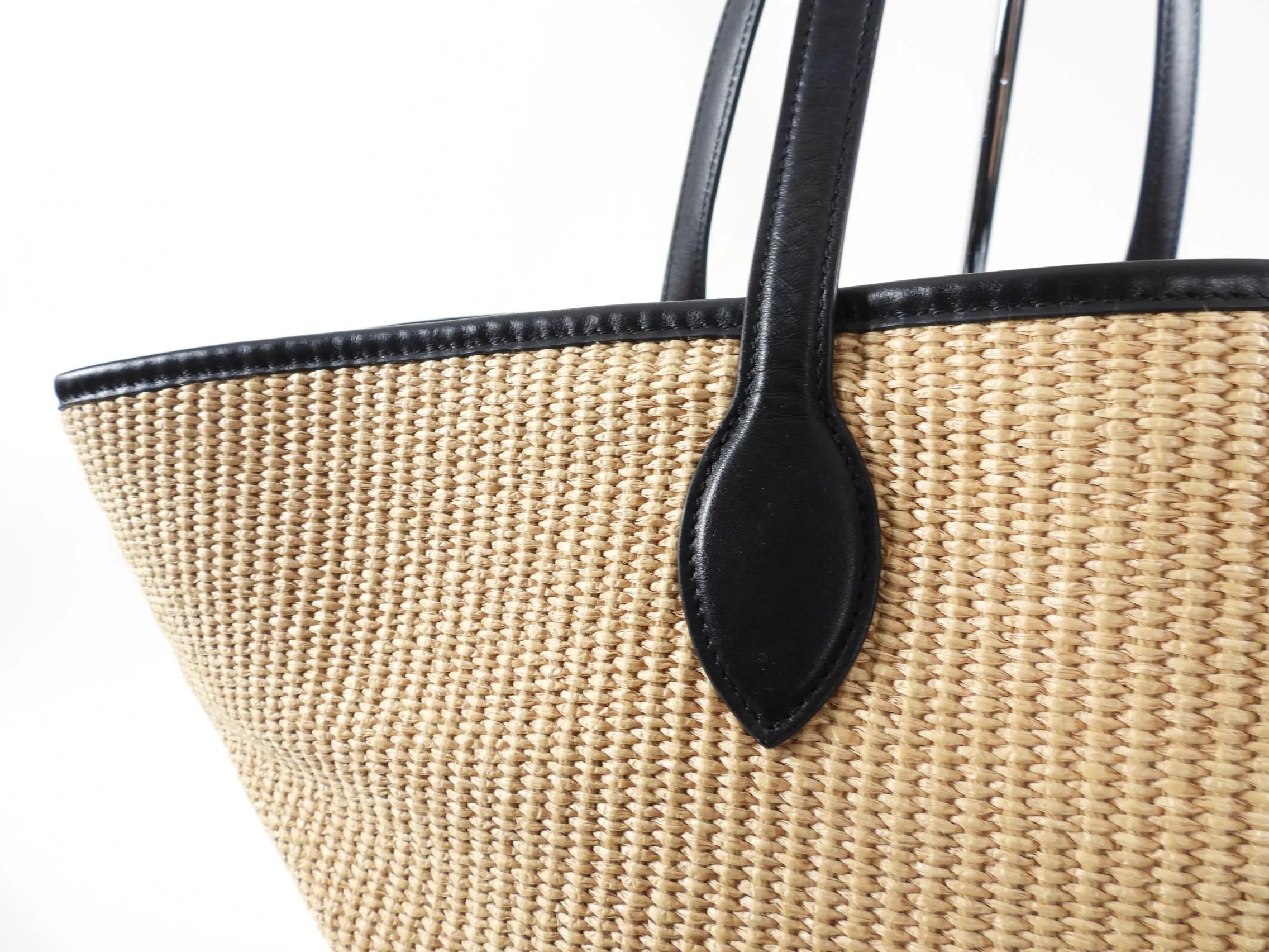 Khaite Large Raffia and Black Leather Tote Bag