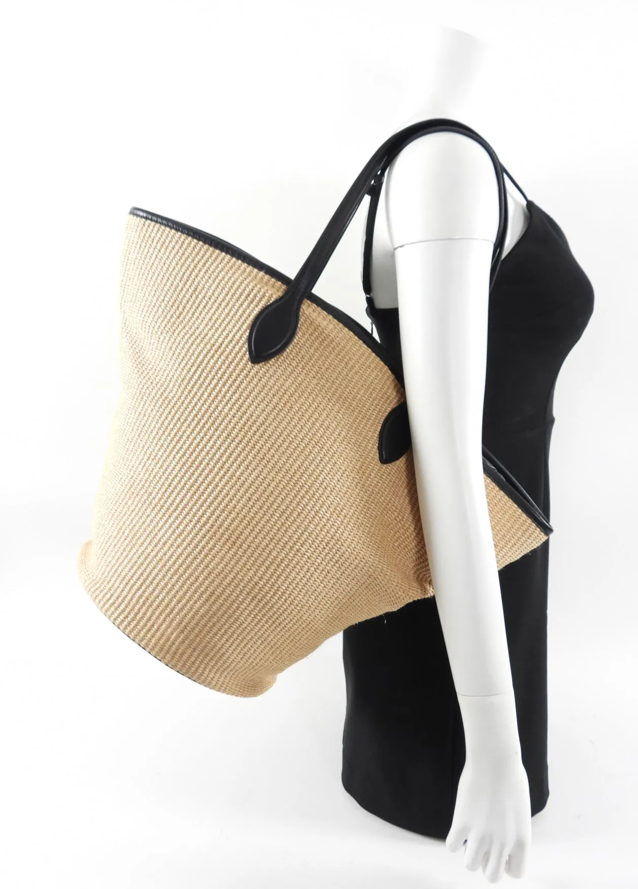 Khaite Large Raffia and Black Leather Tote Bag