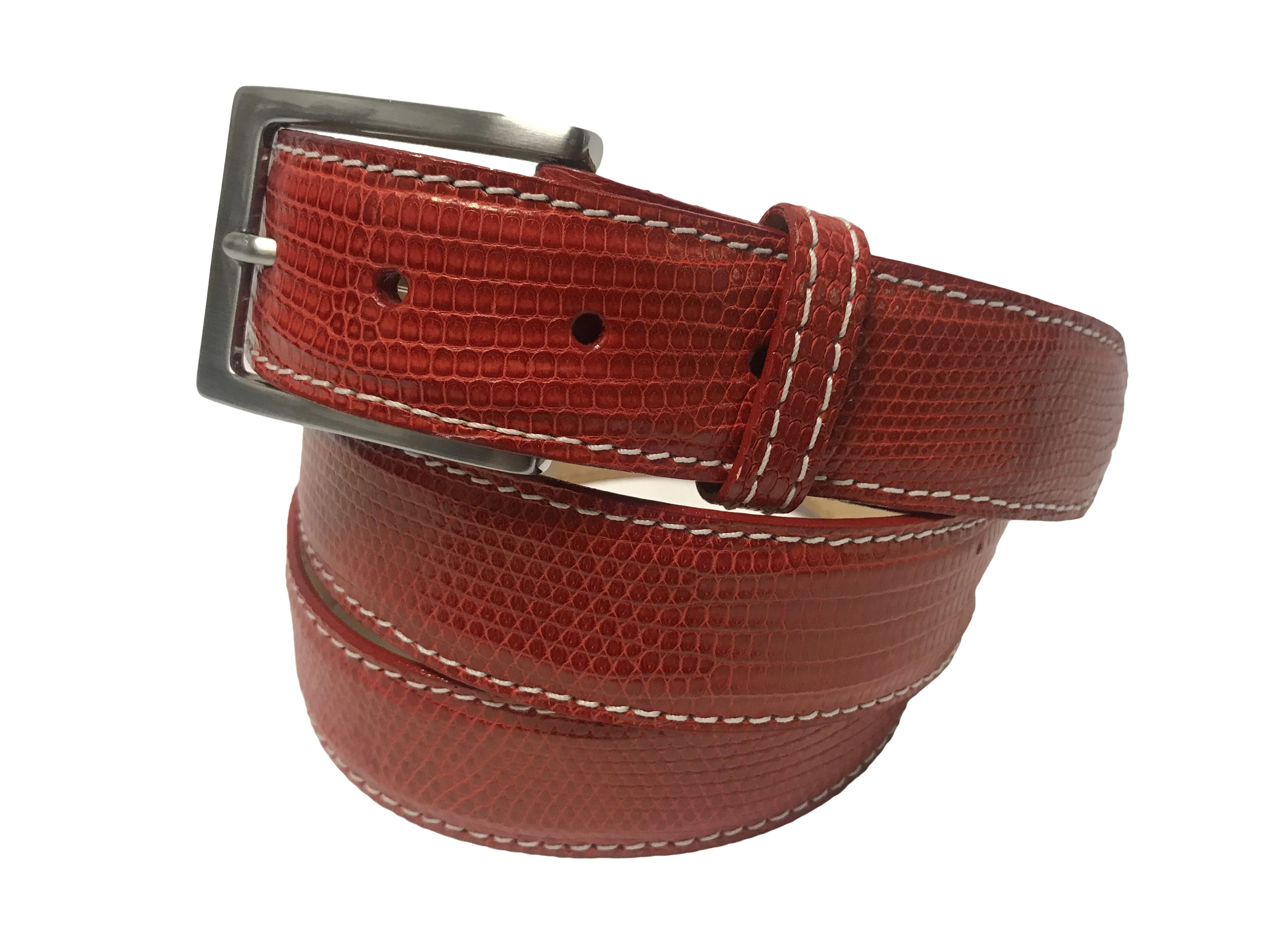 Lizard Skin Belt Red / White Stitch