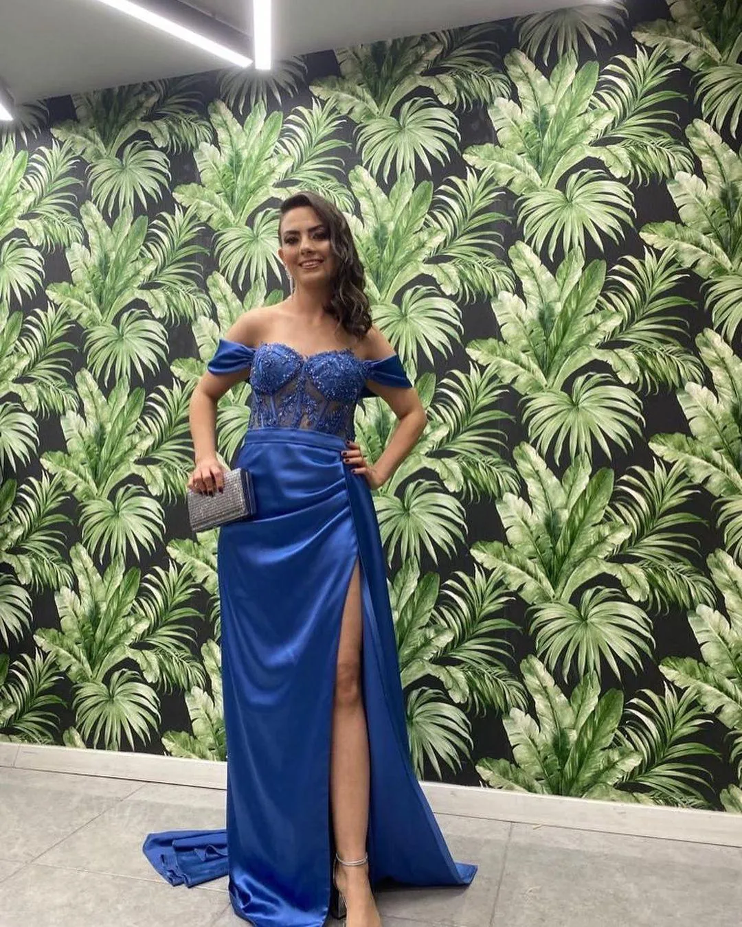 Long Off the Shoulder High Split Cocktail Gown