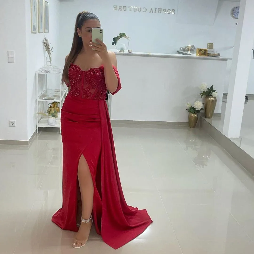 Long Off the Shoulder High Split Cocktail Gown