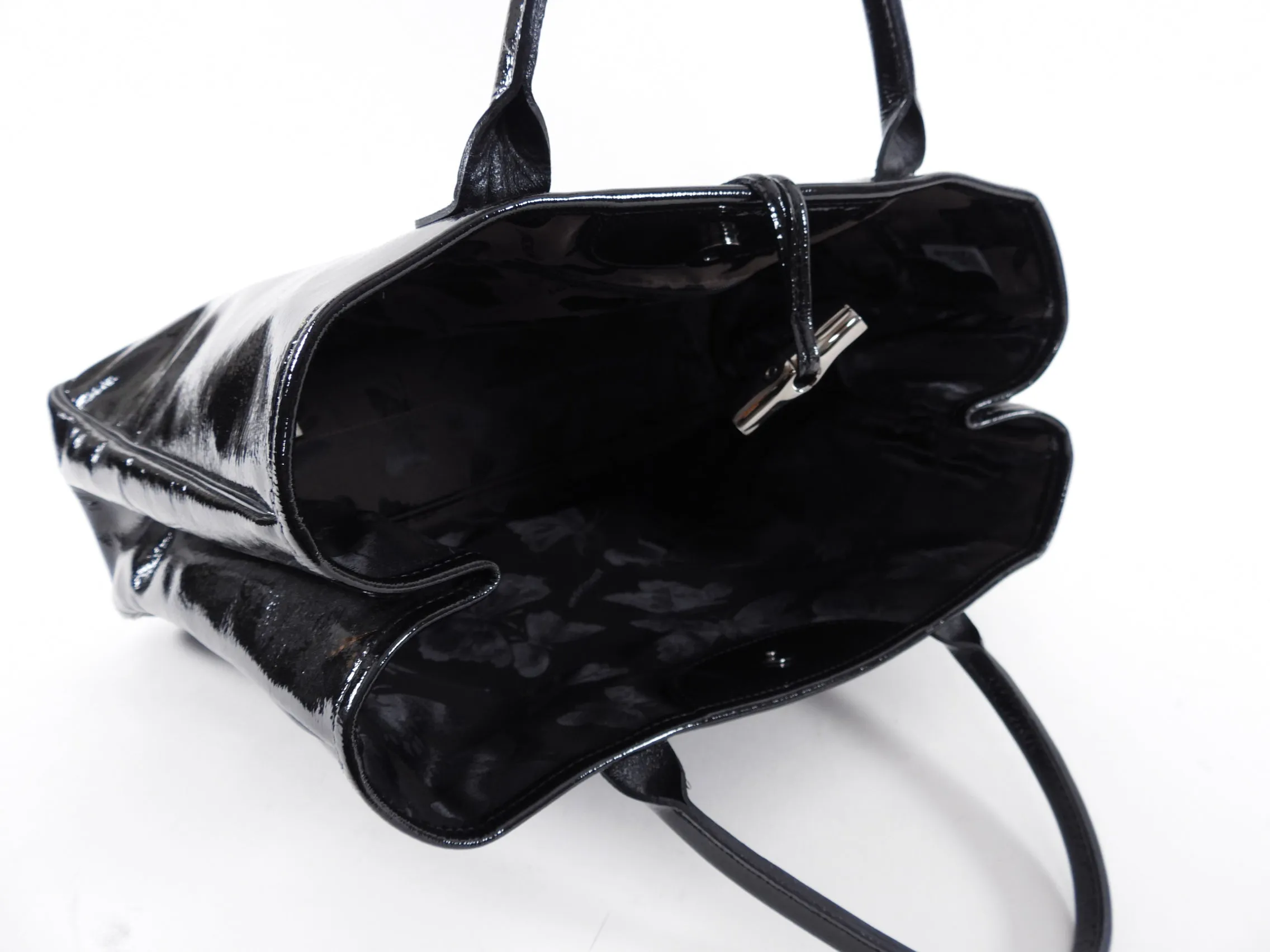 Longchamp Black Patent Leather Tote Bag