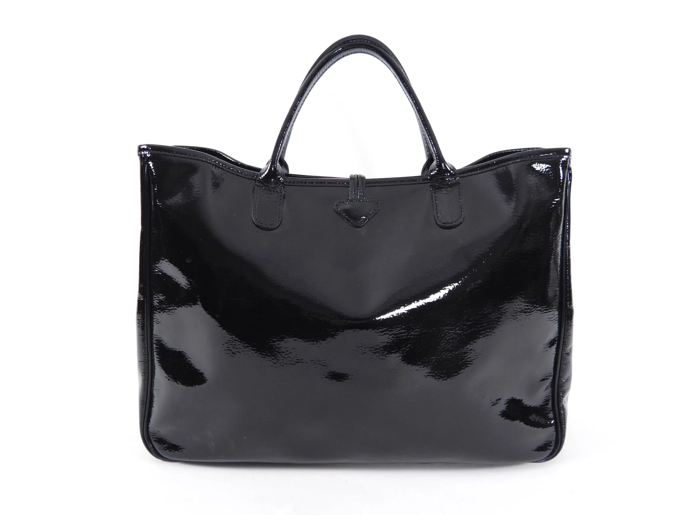 Longchamp Black Patent Leather Tote Bag