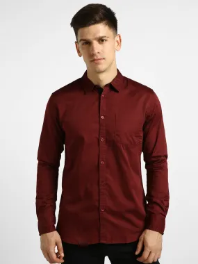 Men's Maroon Cotton Full Sleeve Slim Fit Casual Solid Shirt