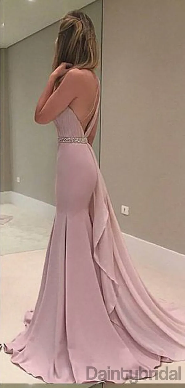 Mermaid Asymmetric Sleeveless Long Prom Dresses With Train.DB10165