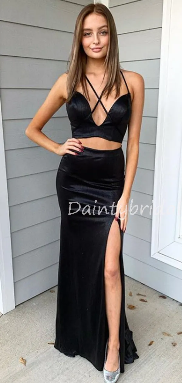 Mermaid Side Slit Satin Long Evening Dresses Prom Dresses.DB10515