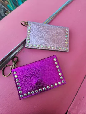 Metallic Genuine Leather Keychain Card Holders