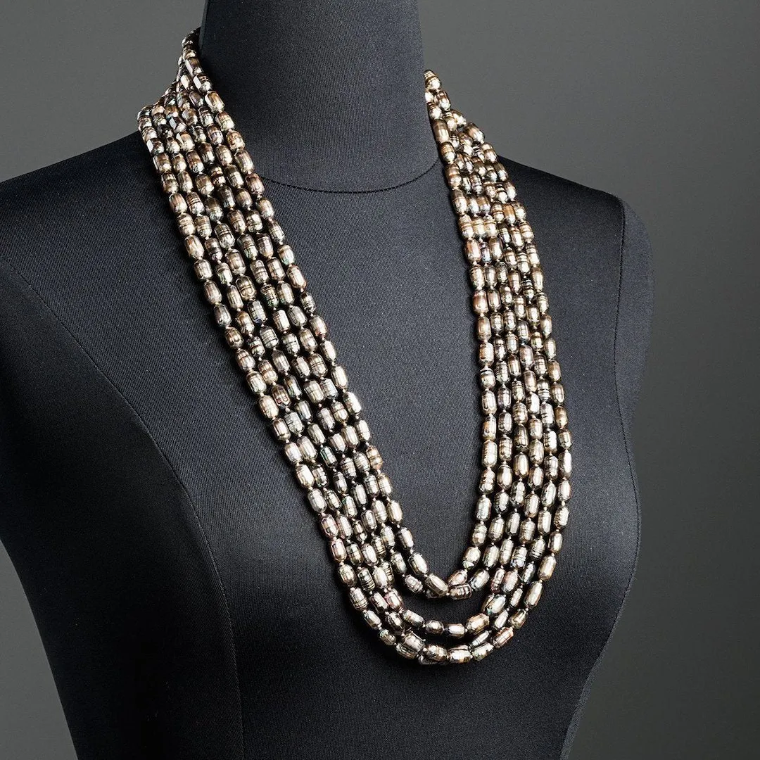 Mother of Pearl Necklace Set, Five Strands