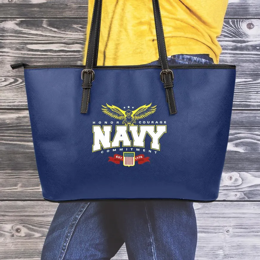 Navy Large Leather Tote Bag