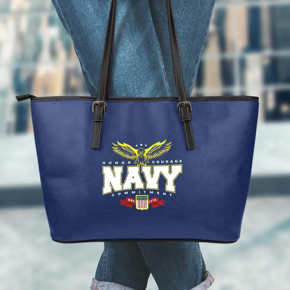 Navy Large Leather Tote Bag