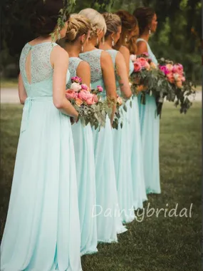 New Arrival Scoop Neck Floor Length Long Chiffon Bridesmaid Dresses.DB10386