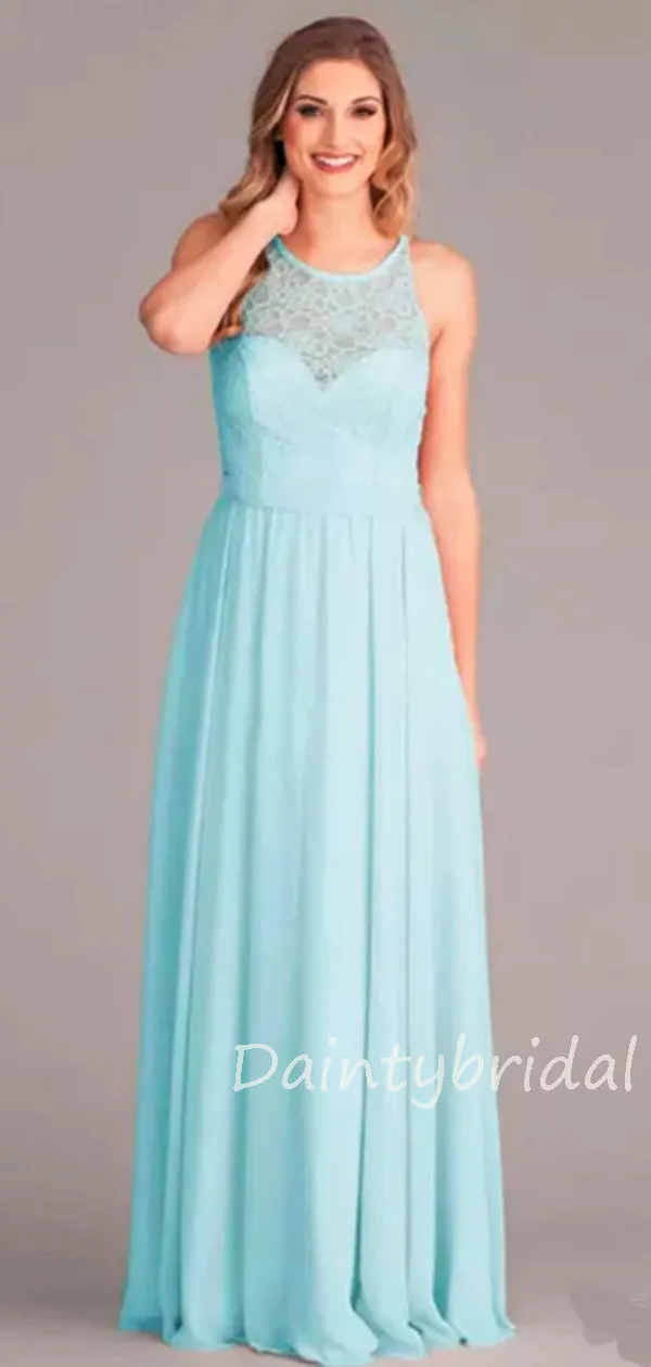 New Arrival Scoop Neck Floor Length Long Chiffon Bridesmaid Dresses.DB10386