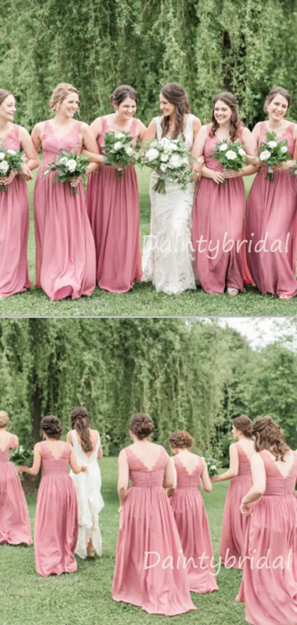 New Arrival V-neck Floor Length Chiffon Bridesmaid Dresses.DB10389