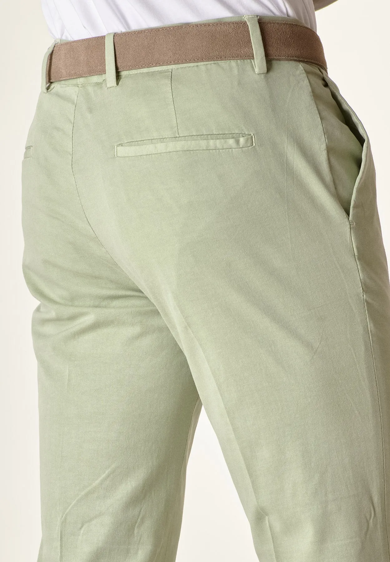 Pantalone verde risvolto cotone stretch slim fit