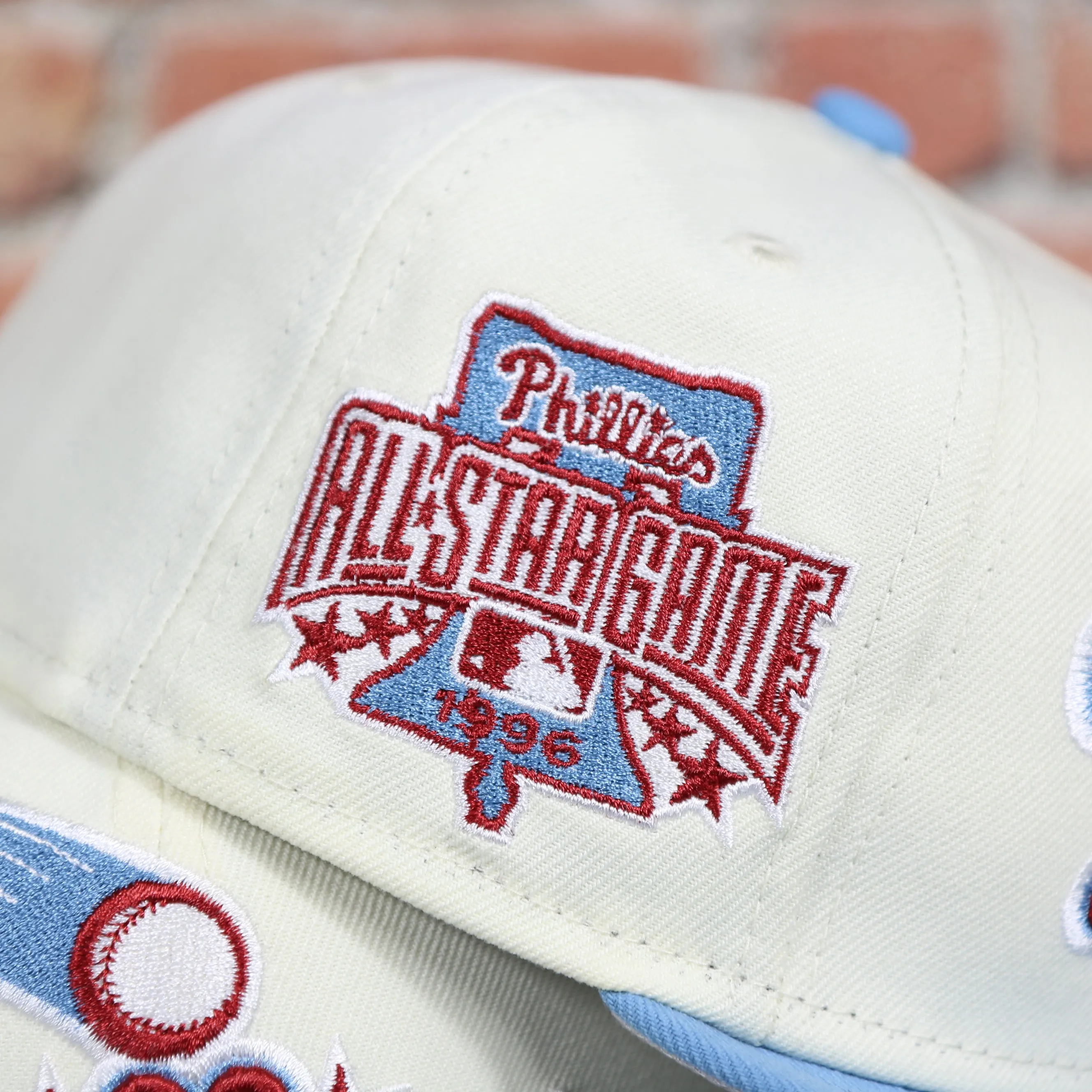 Philadelphia Phillies Cooperstown Script Wordmark 1996 All Star Side Patch Grey UV 59Fifty Fitted Cap | Chrome/Powder Blue Cap S