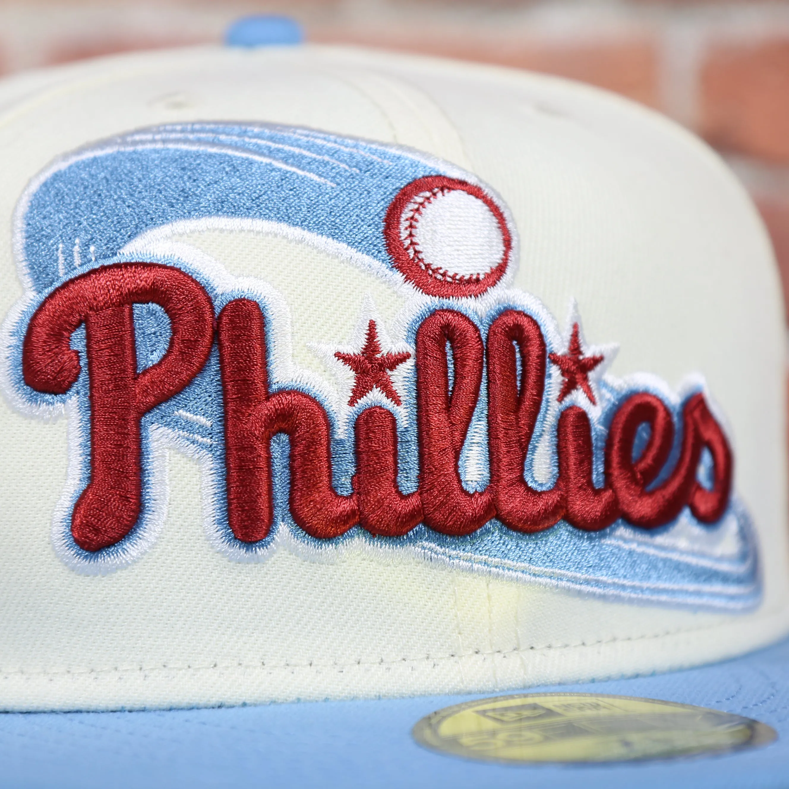 Philadelphia Phillies Cooperstown Script Wordmark 1996 All Star Side Patch Grey UV 59Fifty Fitted Cap | Chrome/Powder Blue Cap S