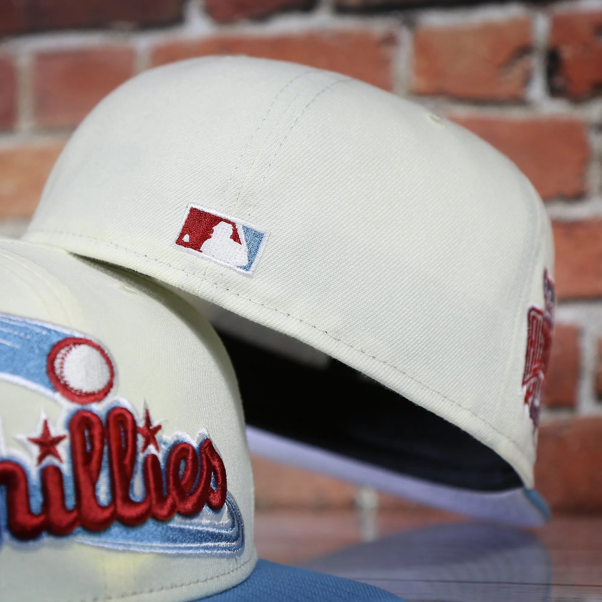 Philadelphia Phillies Cooperstown Script Wordmark 1996 All Star Side Patch Grey UV 59Fifty Fitted Cap | Chrome/Powder Blue Cap S