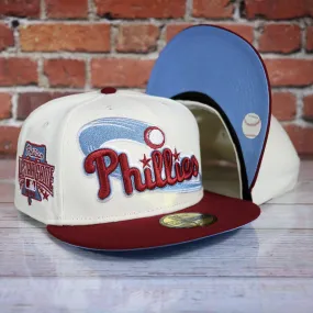 Philadelphia Phillies Cooperstown Script Wordmark 1996 All Star Side Patch Powder Blue UV 59Fifty Fitted Cap | Chrome/Maroon Cap